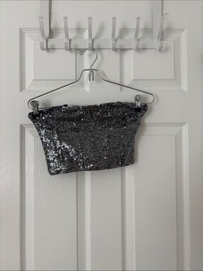 Forever 21 Silver Sequin Bandeau Top